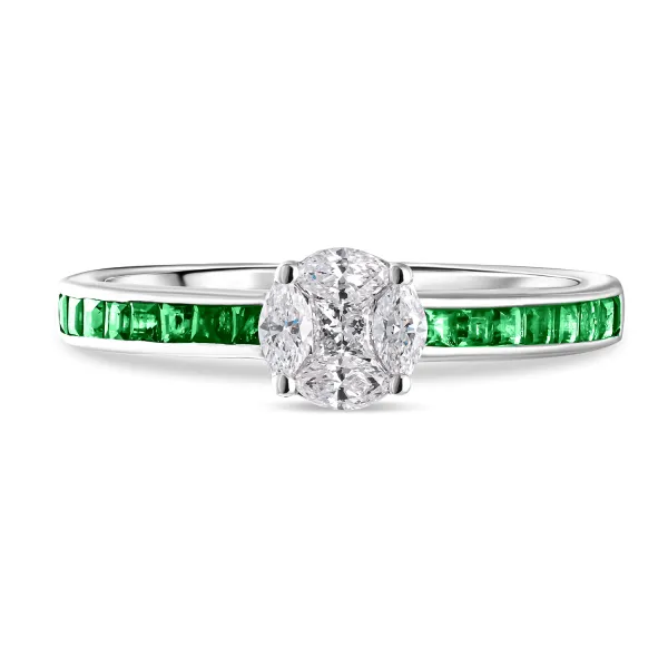 CR3957 - 18k rose gold diamond ring with emerland