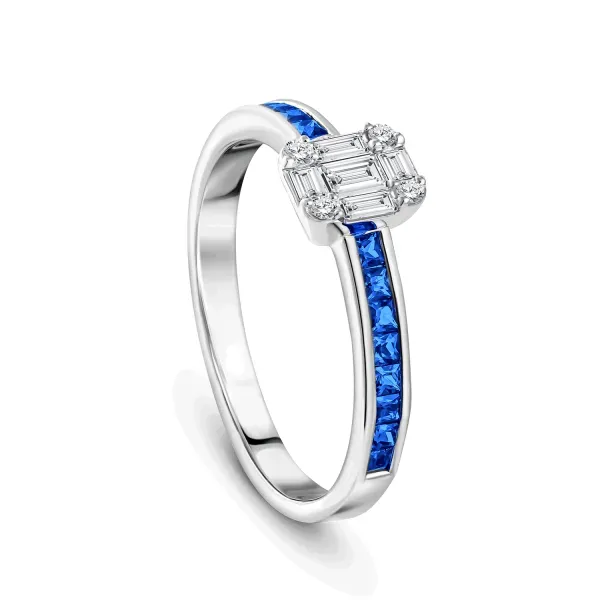 CR3956 - 18k white gold  diamond ring with sapphire