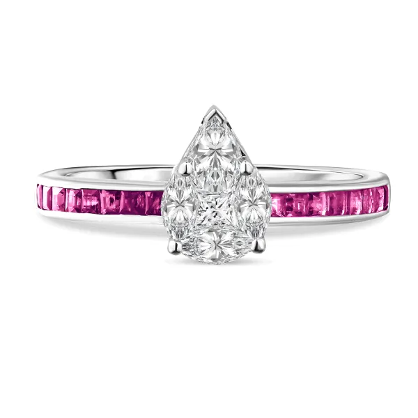 CR3958 - 18k white gold diamond ring with ruby