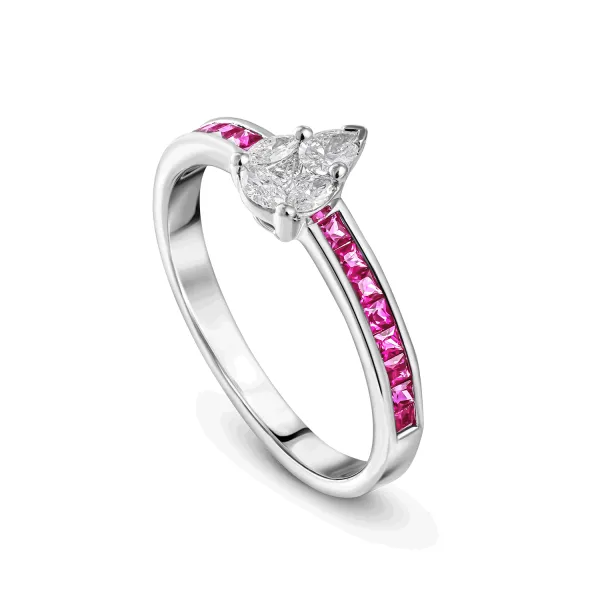 CR3958 - 18k white gold diamond ring with ruby